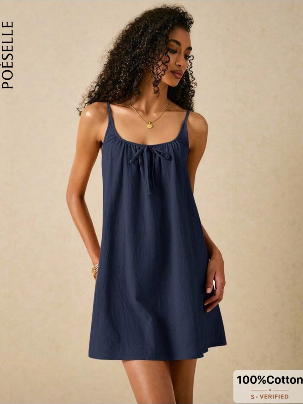 Poeselle Navy Blue Spaghetti Strap Midi Dress